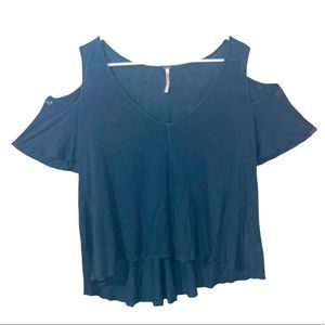 Free People blue/green short sleeve cold shoulder top size S